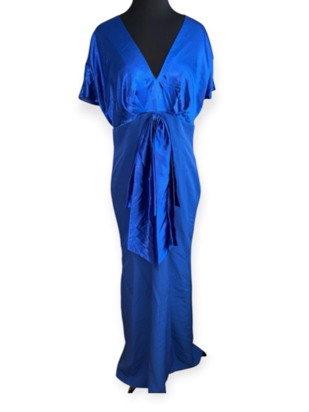 Royal Blue Satin Maxi Dress w/ Tie Front, P2P:21”, L:62”, NWT